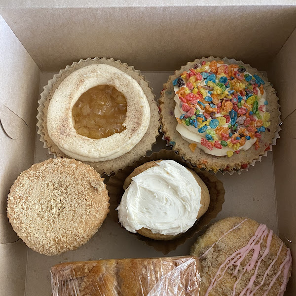 All dairy free - Apple Pie Mini Cake, Fruity Pebble Mini Cake, Cinnamon Streusel Muffin, Cinnamon Roll, Apple Bread, Cinnamon Streusel Donut