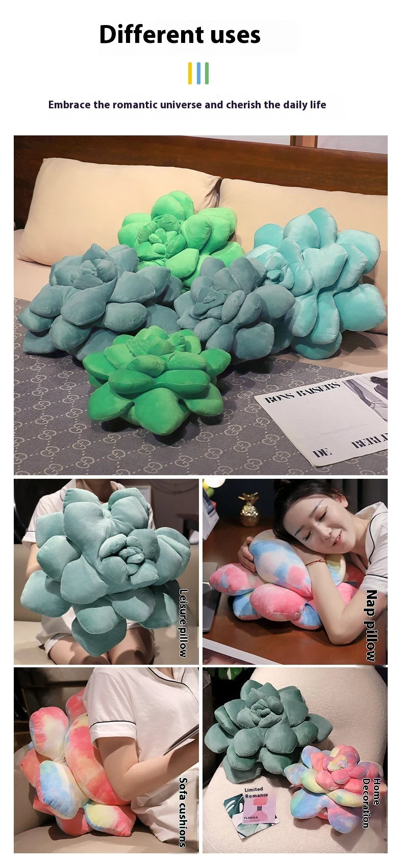 Title 13, Cartoon Tie-dyed Succulent Pillow Plant Plush T...