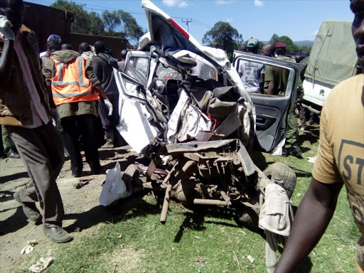 The wreckage of one of the 15 vehicles involved in accident in Sachangwan, December 12, 2017