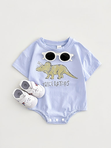 Title 17, Baby Dinosaur Print Casual Triangle Overalls. C...