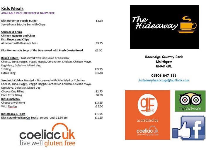 Hideaway Cafe gluten-free menu