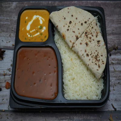 Rajma, Shahi Paneer, Tawa Roti (4), Rice, Salad & Raita Thali