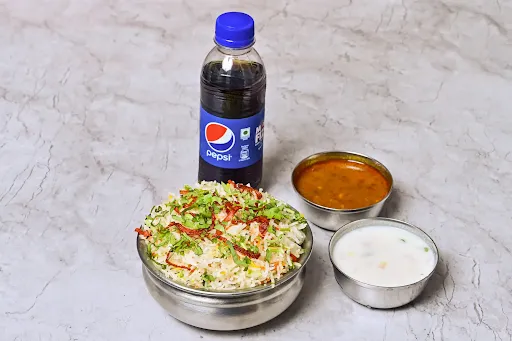 Chicken Biryani [2 Pieces] With Pepsi Soft Beverage [250 Ml]