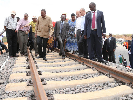 President Uhuru Kenyatta inspects a trial section of the Standard Gauge Railway. Photo/FILE