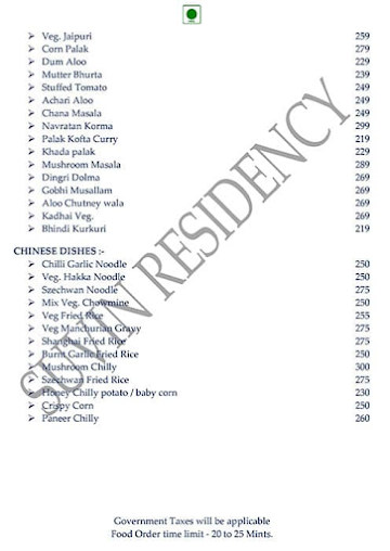 Hotel Suvin Residency menu 