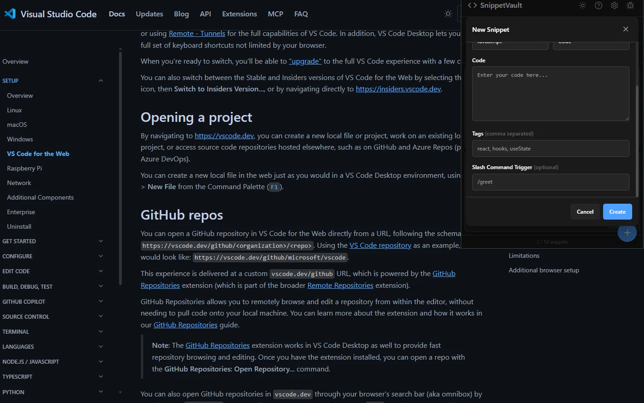 SnippetVault - Code Snippet Manager & Saver for Developers Chrome Extension Image 2