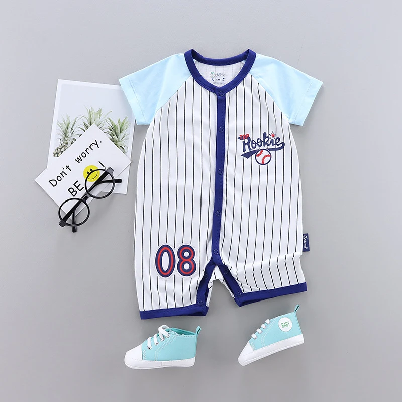Zomerkleding voor pasgeborenen, dunne gekamde katoenen romper met korte mouwen en boxer stijl, ademend en comfortabel