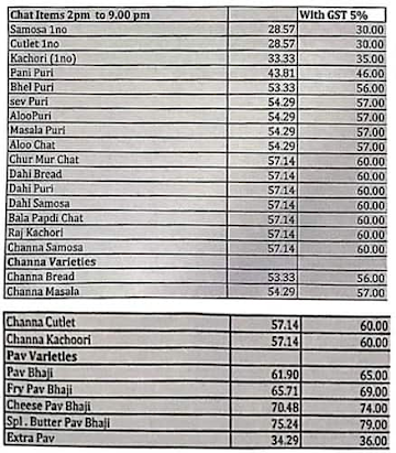 Selvam Sweets menu 