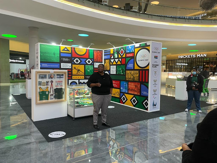 Sascoc vice president Lwandile Simelane speaks at the launch of the Olympic pop-up museum at Fourways Mall.