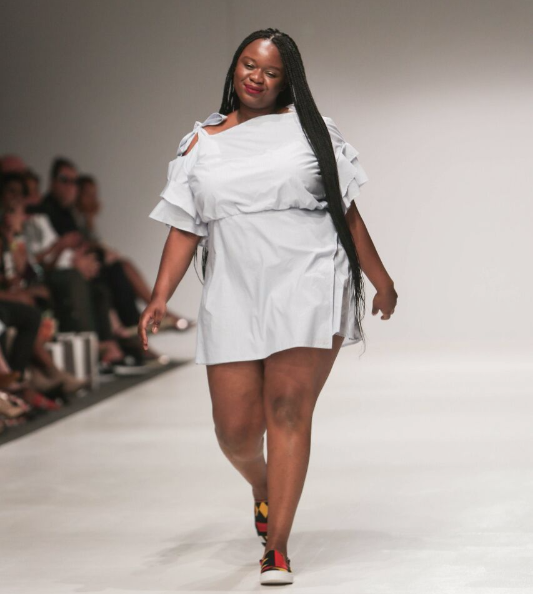 Photographer and plus-size model Thickleeyonce walks the runway on the opening night of SA Fashion Week.