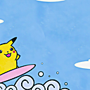 Pikachu surfing on the sea
