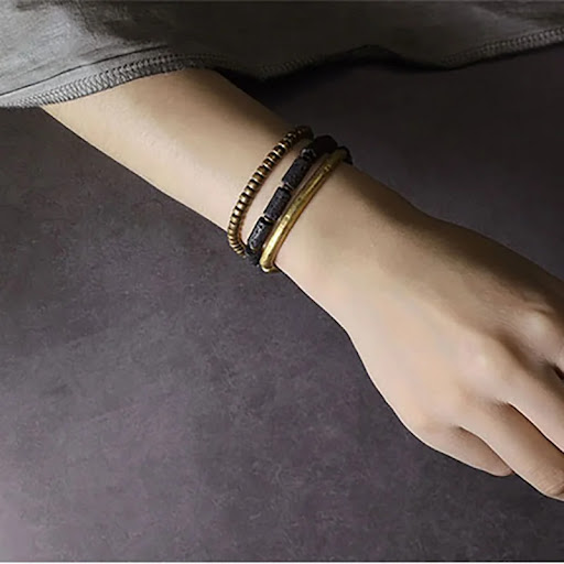 Title 5, Multilayer Handmade Brass Tube Volcanic Stone B...