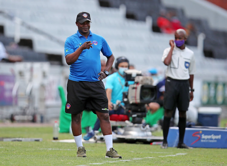 Chippa United head coach Lehlohonolo Seema looks on during a DStv Premiership encounter away against AmaZulu at Jonsson Kings Park in Durban on December 20 2020.