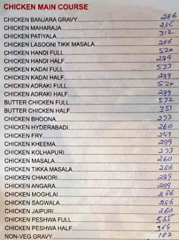 Hotel Peshwa menu 