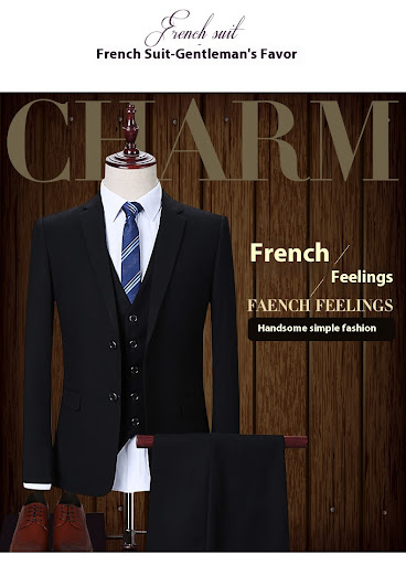 Title 14, Dark Green Mens Three-Piece Suit Korean Slim F...