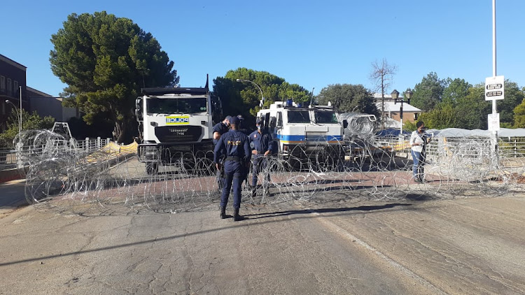 The court precinct has been closed off from potential protest action.