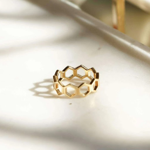 Title 1, Hollow Honeycomb Ring Titanium Steel Plated 18K...