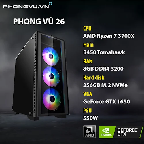 PC Phong Vũ 26 (R7 3700X/8GB/256GB SSD/GTX 1650/Free DOS) - Hàng trưng bày