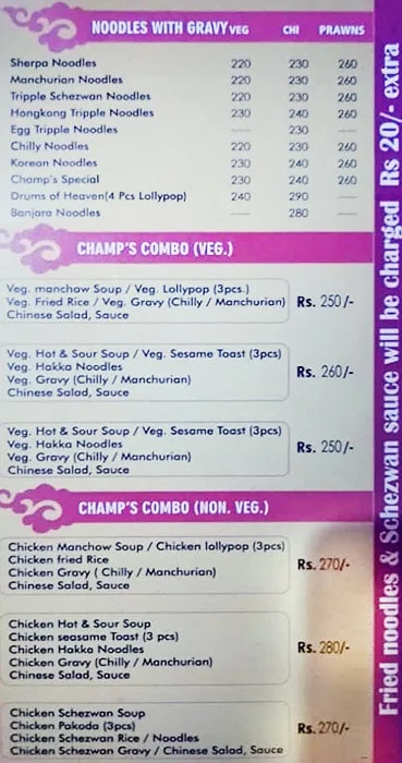 Champs Chinese & Tandoor Corner menu 