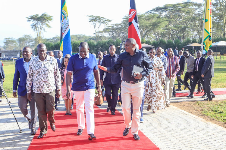 President William Ruto and Deputy President Rigathi Gachagua welcomed at the Joint National Executive Retreat and Parliamentary Group consultative meeting in Naivasha, Nakuru, on February 19, 2024