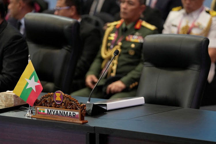 The seat reserved for the head of the delegation of Myanmar is left empty during the opening session of the Association of Southeast Asian Nations (ASEAN) Defence Ministers Meeting in Jakarta, Indonesia, on Wednesday November 15 2023.