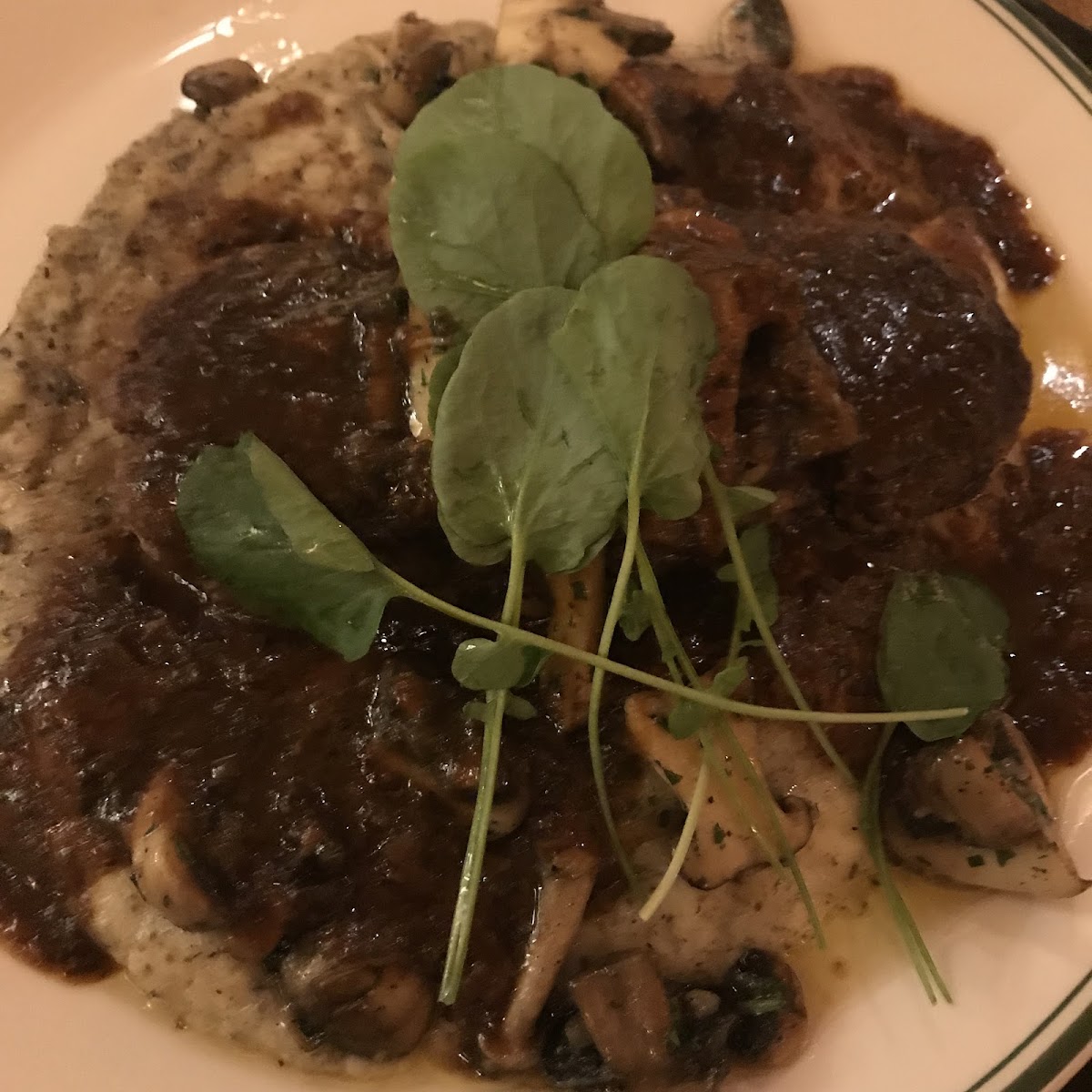 Chopped Sirloin Steak with Black Truffle Mashed Potatoes and Colorado Mushroom Sauce. La Taverne.