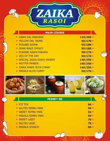 Zaika Rasoi menu 