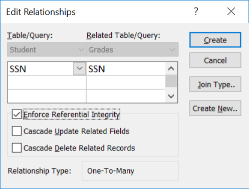 Edit Relationships dialog