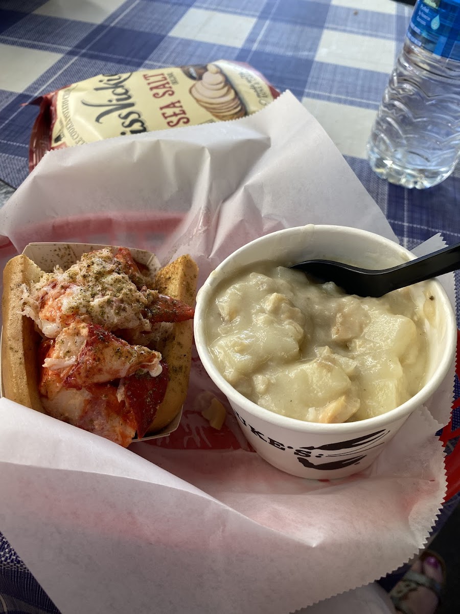 1/2 GF lobster roll (that was the only GF bun they had left) and clam chowder.
