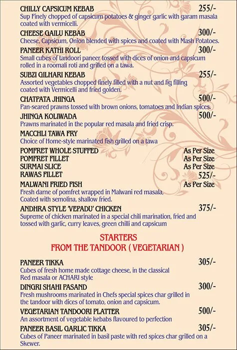 Sai Palace menu 