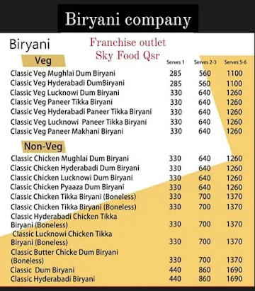 Biryani Company menu 