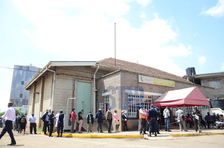 Long queues at KRA support centre as Kenyans rush to beat the June 30 deadline for filing tax returns at Railway Club, Nairobi, on June 29, 2020.