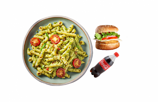 Baby Corn Pasta ( Red Sauce) & Veg Burger Combo