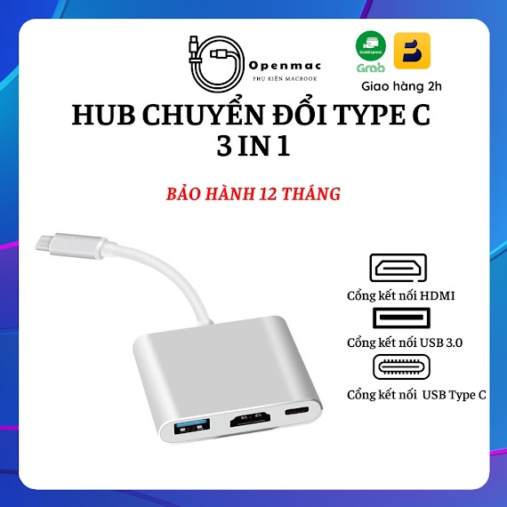 Hub Type C To Hdmi, Usb Cổng Chuyển Đổi Đa Năng 3 Trong 1 Cho Macbook Air, Pro 13 14 Inch, Laptop