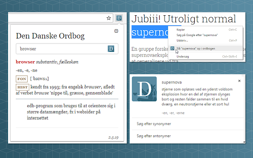 Danske Ordbog substantiv, felleskon gennemblade’ edb-program datamzengder, Jubiii! Utroligt normal supernovaekspl¢ 