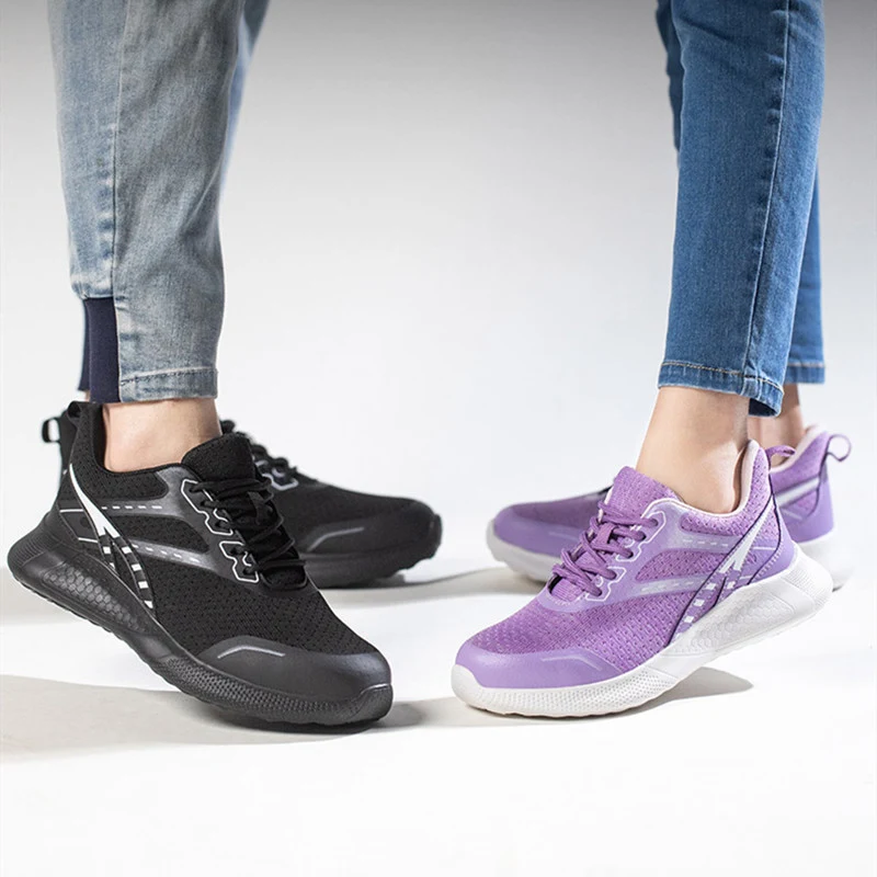 Zapatos de protección laboral femeninos anti impacto anti perforación transpirables para seguridad y comodidad en entornos peligrosos.