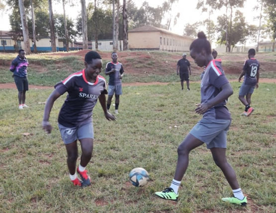 Zetech Sparks players warm up before their match against Trans Nzoia Falcons at Ndura Stadium in Kitale