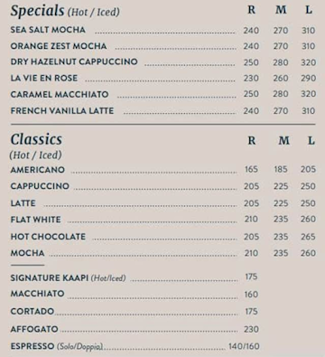 Third Wave Coffee Roasters menu 