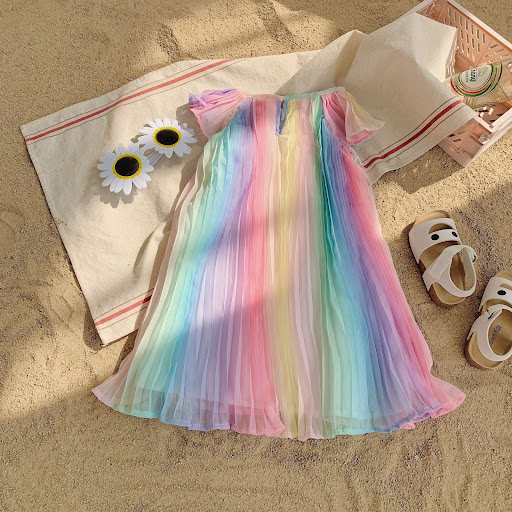 Title 2, Summer Chiffon Pleated Dress Colorful Princess ...