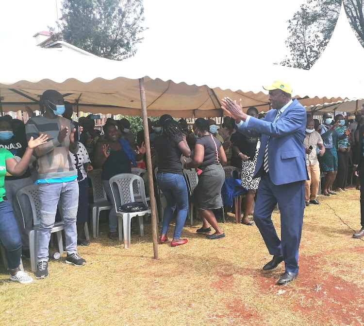 UDA Kisii Governor candidate Ezekiel Machogu acknowledging greetings during a meeting with Kisii County health staff on Friday, July 22nd 2022