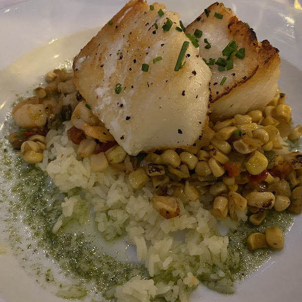 Chilean sea bass with shrimp succotash