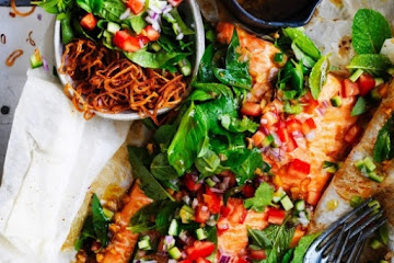 Paper-baked salmon recipe with Asian herb salsa 