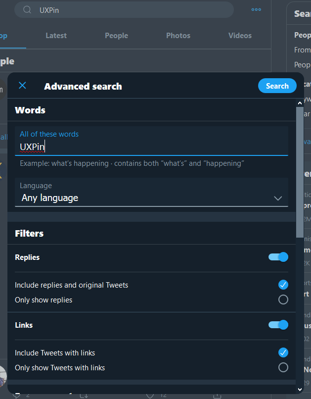 Twitter search bar UI element
