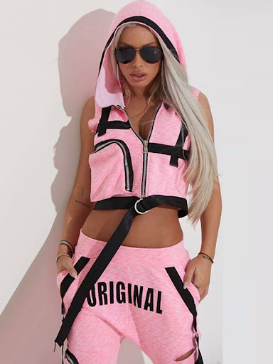 Title 2, Fashion Hooded Zipper Tank Top and Perforated T...