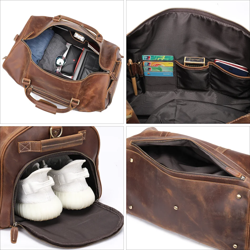 Bolsa retrô de couro bovino europeu e americano de grande capacidade, ideal para uso diário, viagens e trabalho.