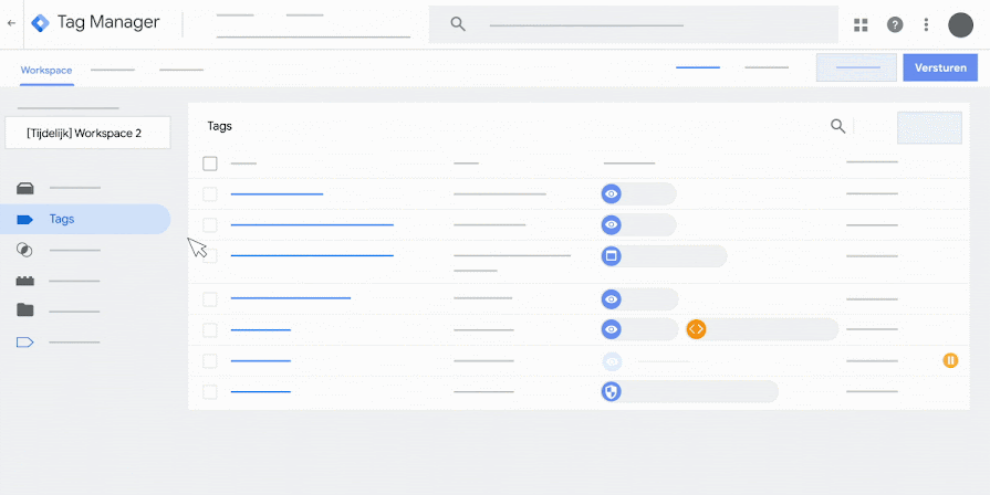 Een animatie die toont hoe u de container publiceert in Google Tag Manager.
