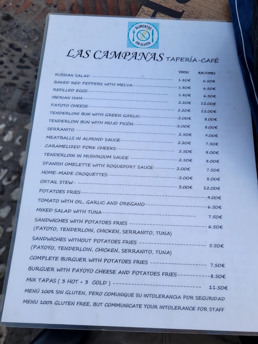 Tapería Las Campanas gluten-free menu