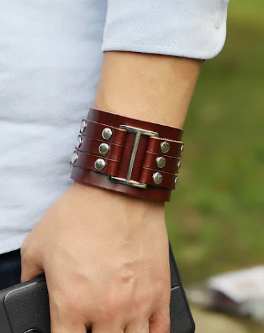 Bracciale da uomo vintage in pelle - 3