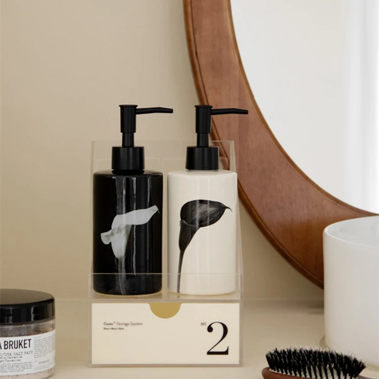 Large Ceramic Bottled Shampoo and Shower Gel with Push Dispenser, Providing Convenient and Stylish Bathroom Storage Solu