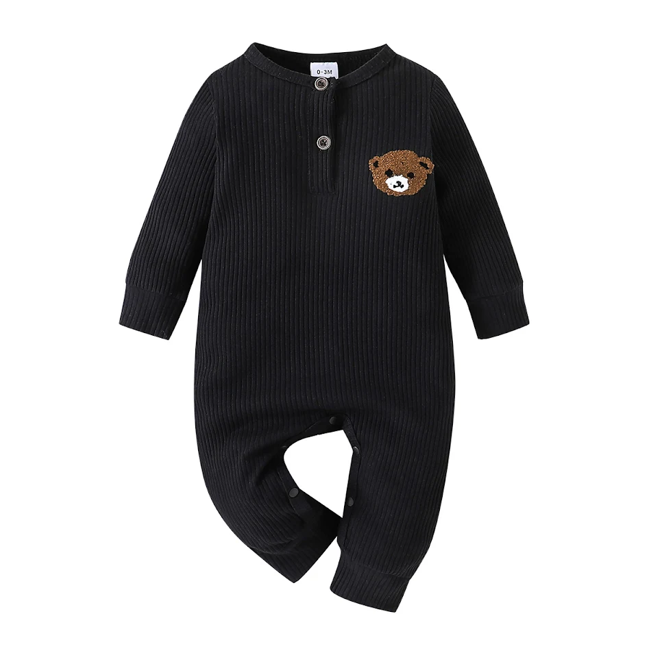Baby round neck long sleeve bear printed one-piece romper, a soft and comfortable outfit for everyday wear, perfect for 